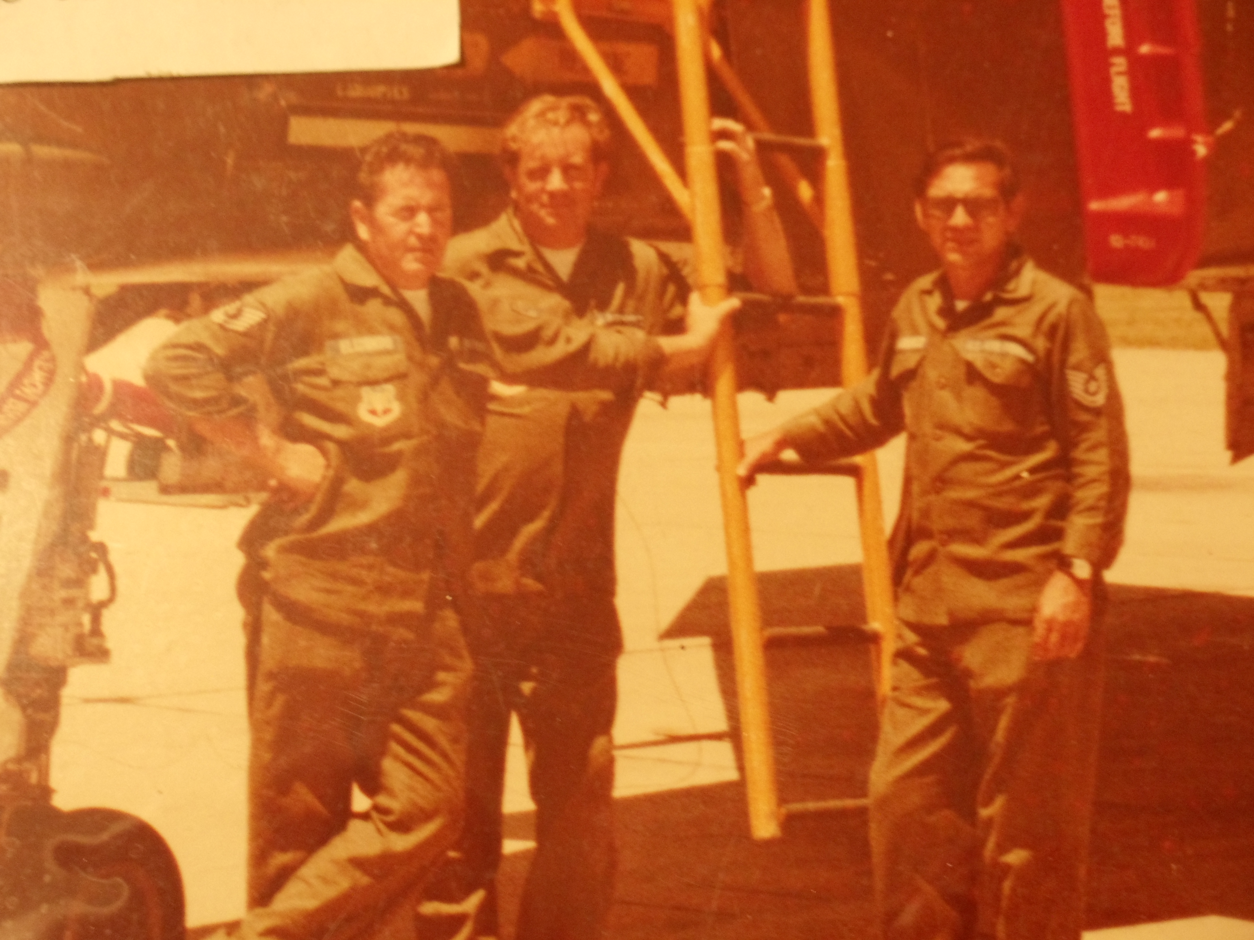 My Father at Kelly Air Force Base with his friends working on an aircraft during his days as an weekend reservist at the National Guard.