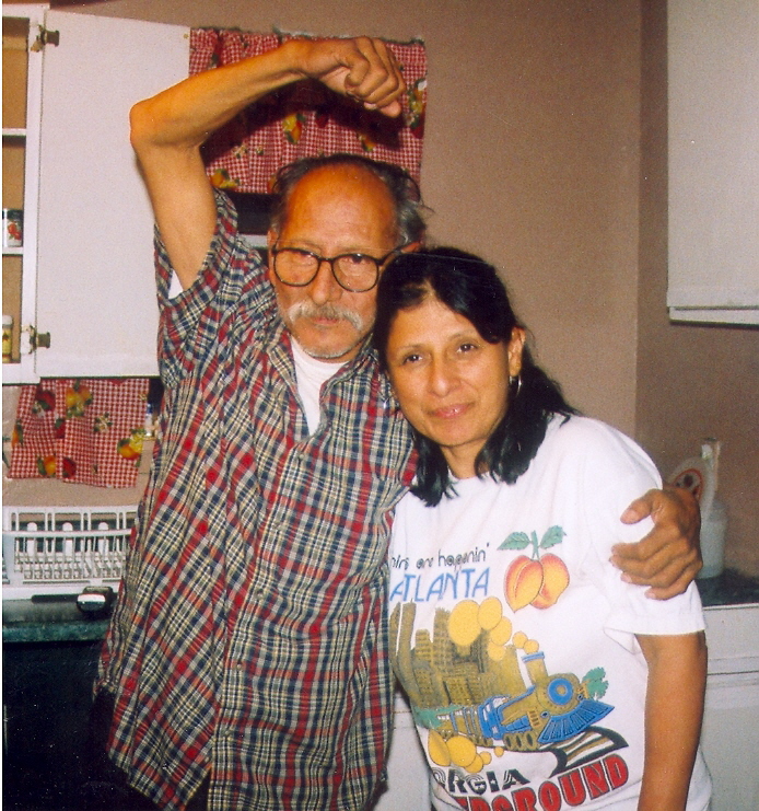 Dora and her brother, joking, at Dora's house, 2005