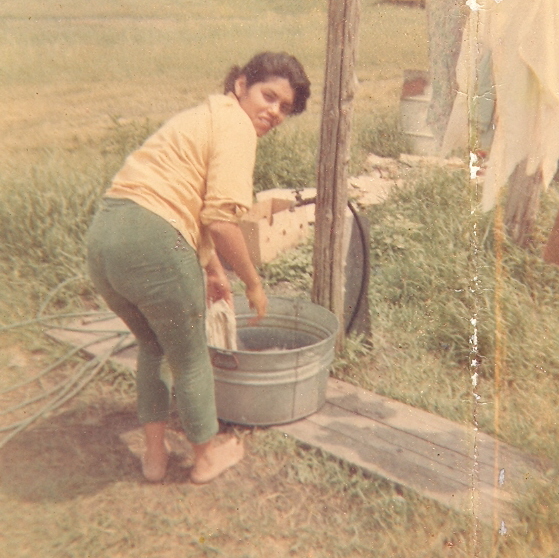 mom washing clothes in Wisconsin