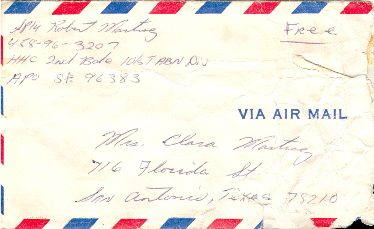 Envelope of the letter Robert Martinez wrote home to his mother in 1971...