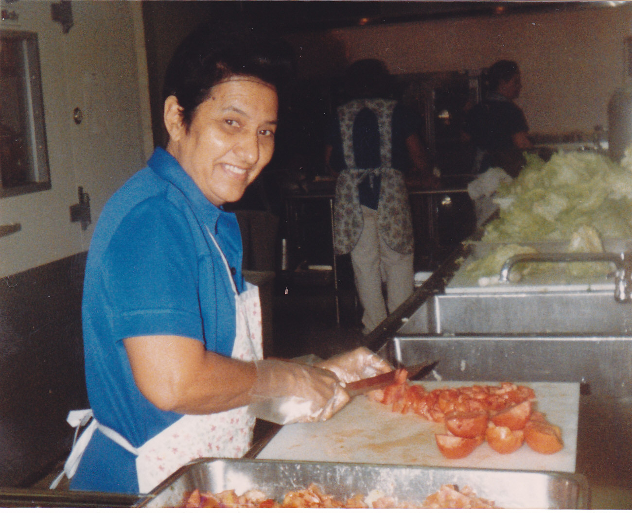 Consuelo at SISD making salads - in the early 1990s