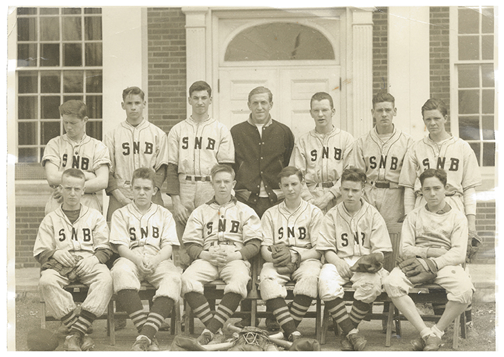 High school baseball team with two boyfriends- Lawrence and Clarence O'Brien- top left of photo (1948)