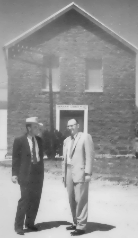 Charles Elam Scull at the Masonic Lodge with D. L. Vest (Courtesy of The Printing Department of the Masonic Home & School, 1959.)