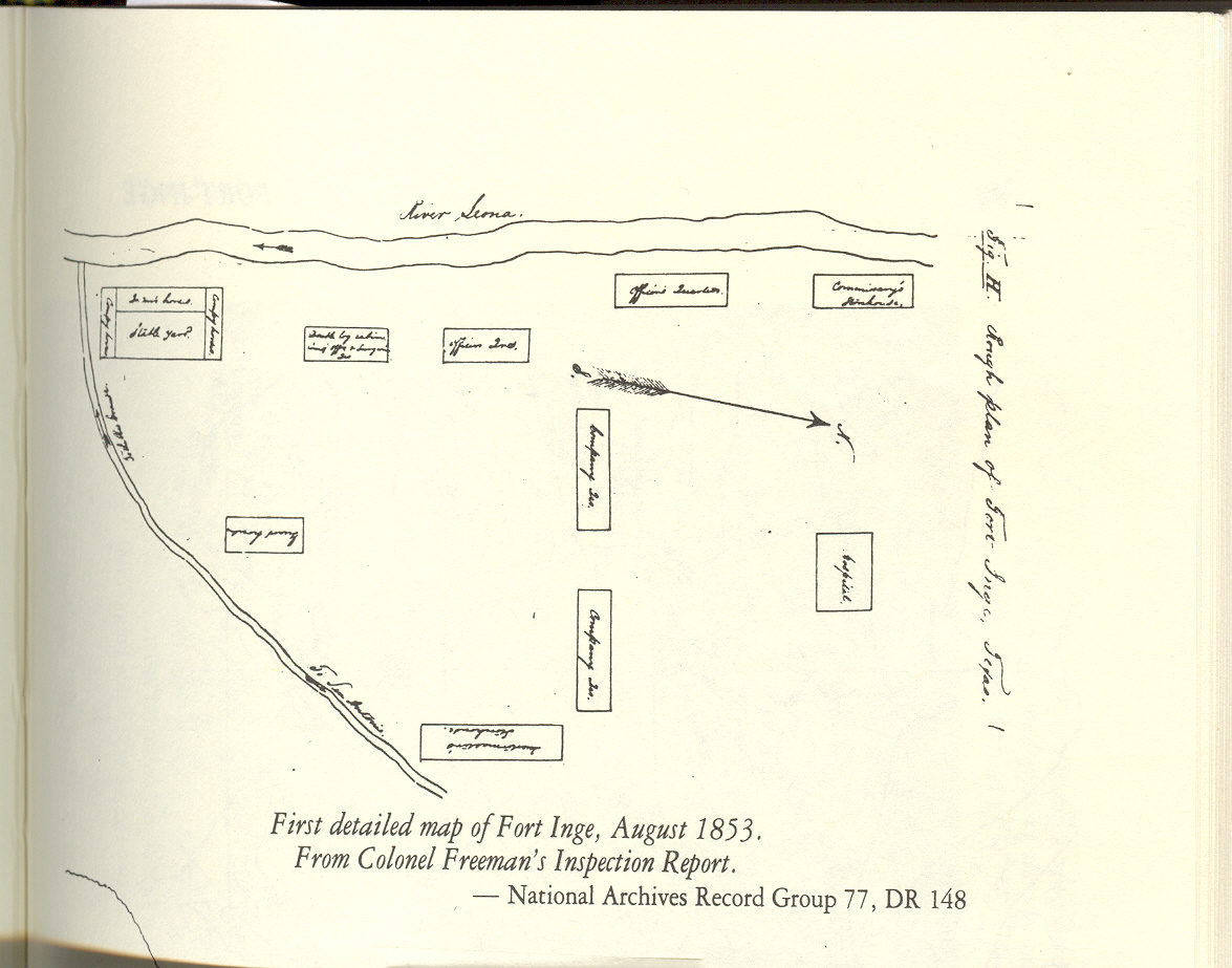 hand-drawn map of the fort, 1853