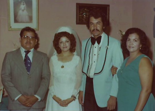 Maria with her husband Perfecto De la Torre at the Wedding of her oldest daughter Evangelina and Ernesto Lopez in Monterrey, N.L., Mex.( 1976)