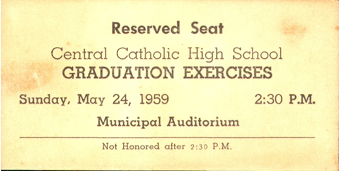 document of Roger Conns graduation ticket in 1959