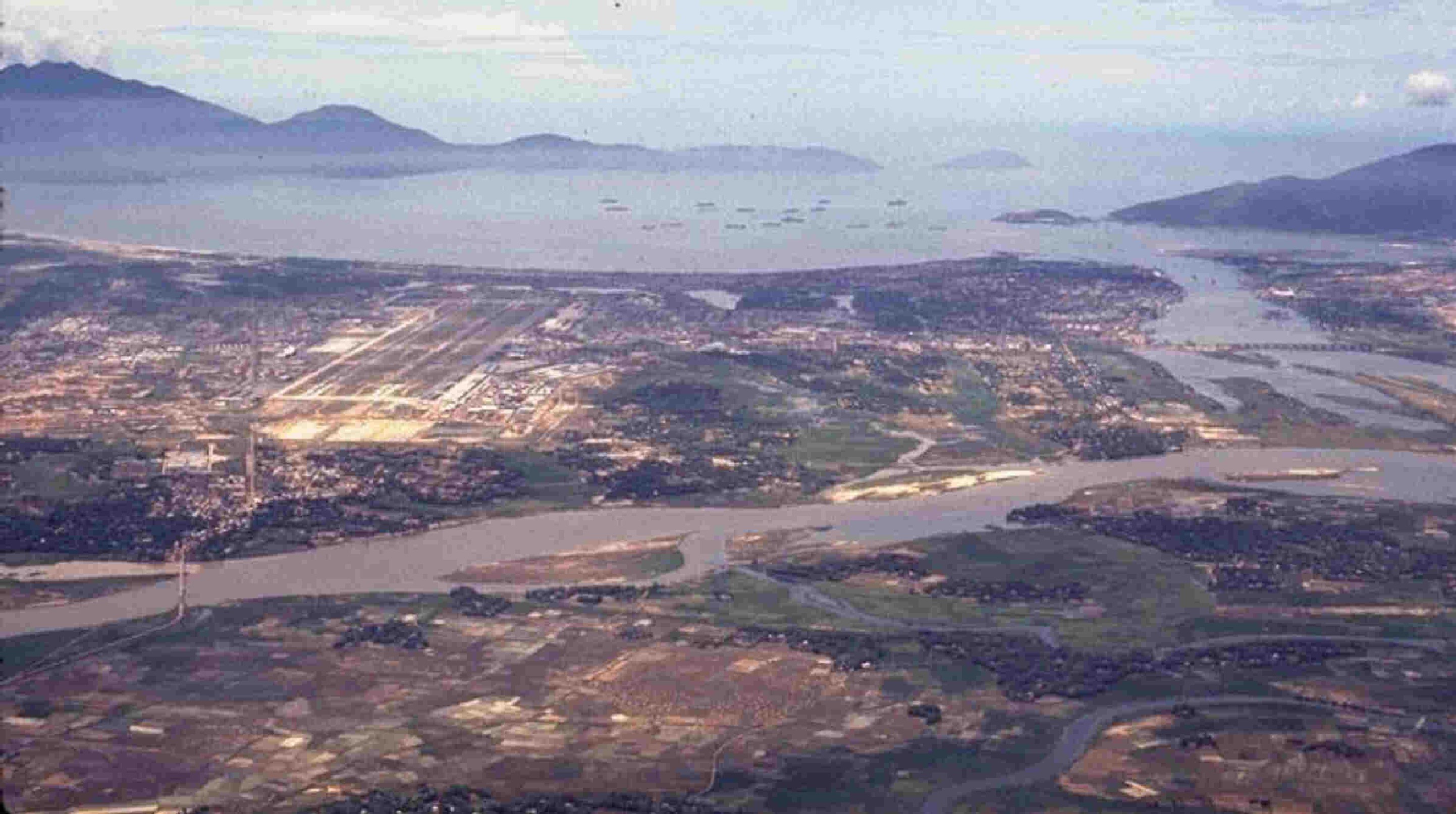 DeNang airfield and base looking across Cau Do River during Tet Offensive