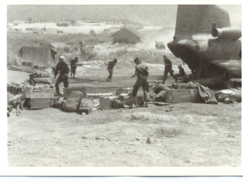 Christensen had been tasked to guard connexes being loaded into aircraft traveling in and near De Nang,Vietnam 1968 (Private collection of Christensen)