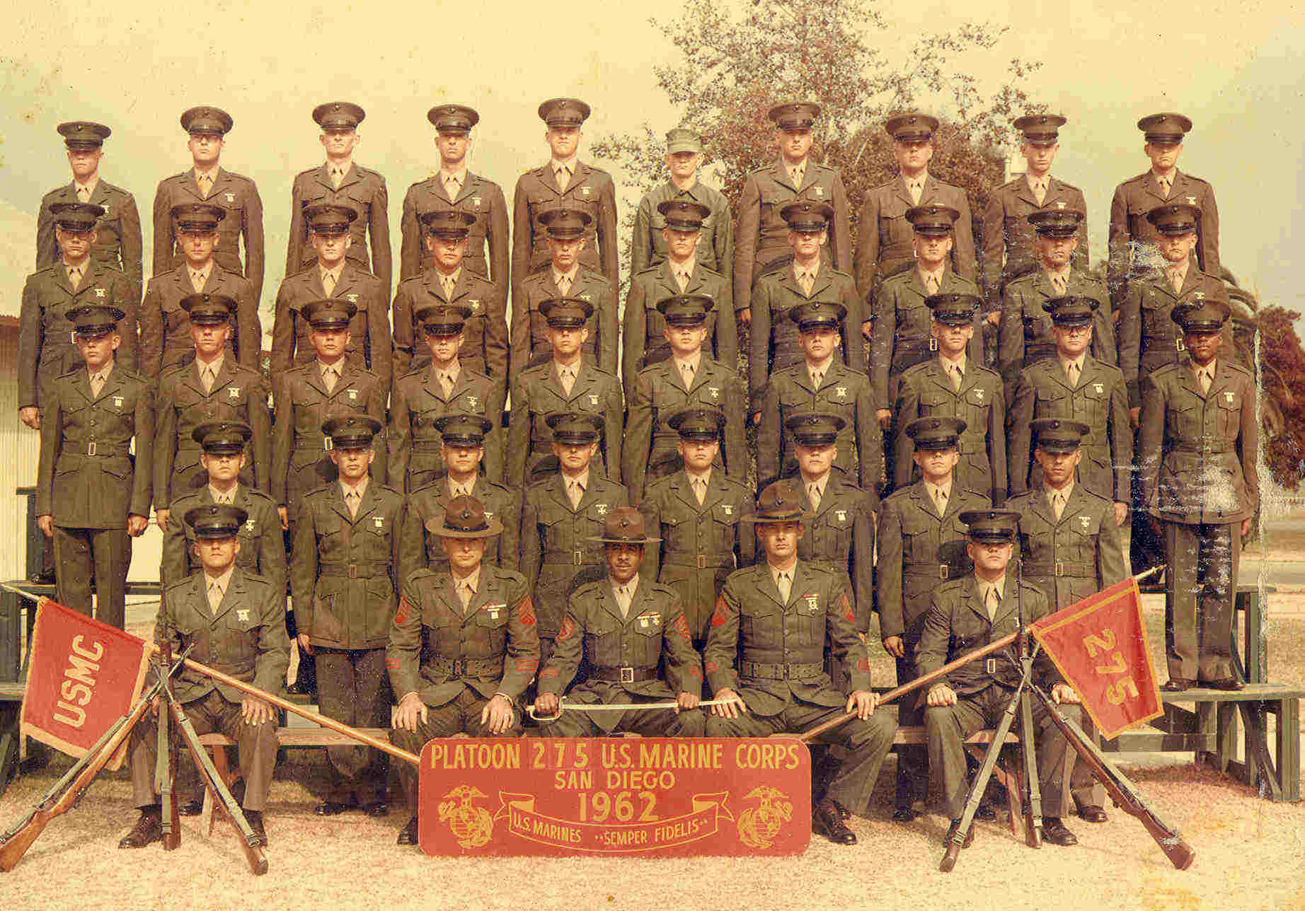 Robert Henry Korn- third row, second from right- 
Platoon 275 U.S. Marine Corps, San Diego 1962