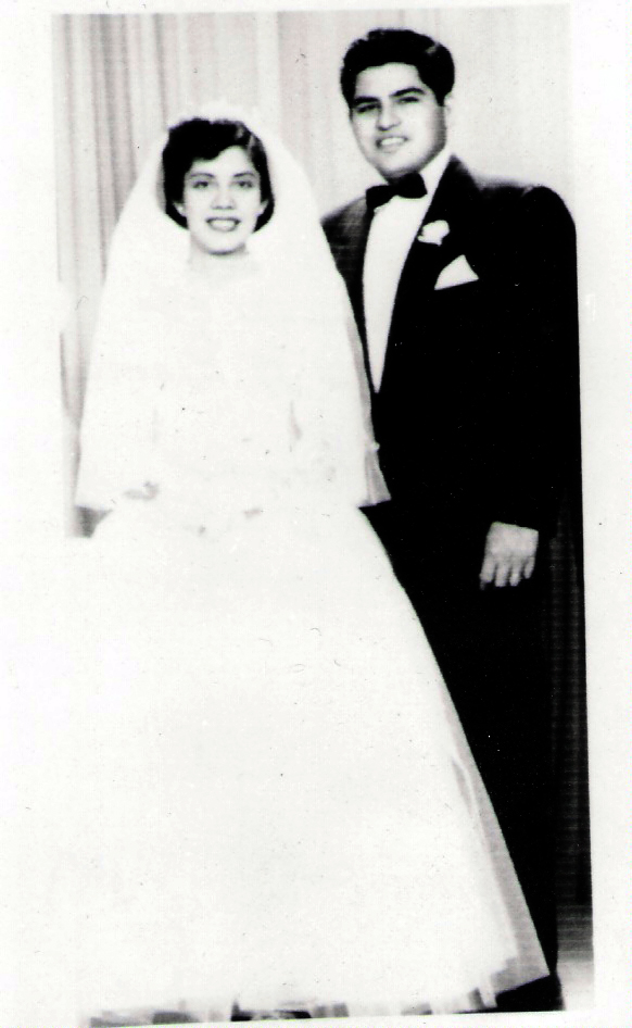 Alicia Besa Gamez and Charlie Gamez on their wedding day, San Antonio TX, 1956