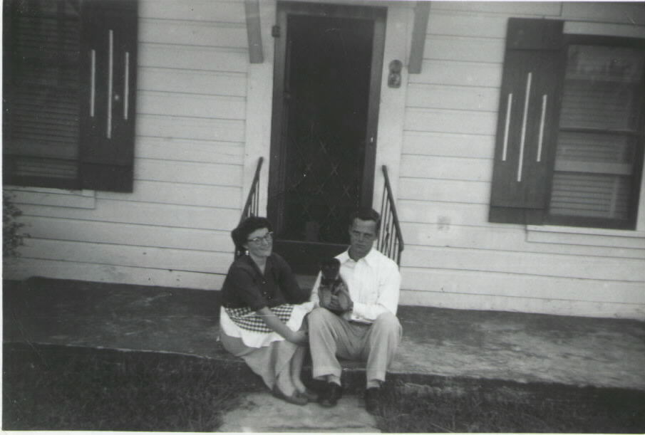 Sarah Bauer (nee Sarah Jacob's) with her first husband Kenneth Howard Bauer Sr., at their house. (1955)