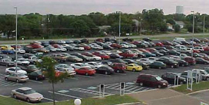 Parking lot on Villaret Boulevard is packed on a Friday morning. Photo by Michelle Tyler