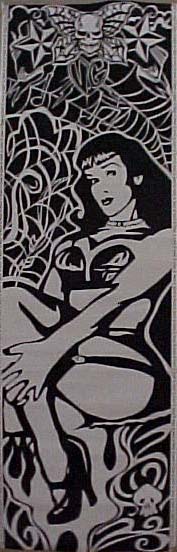 artwork of lady in black and white