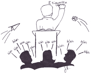 cartoon of teacher with disruptive class