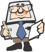 TEACHER WITH A COMPUTER MONITOR FOR A HEAD WITH A PEN AND PAPER