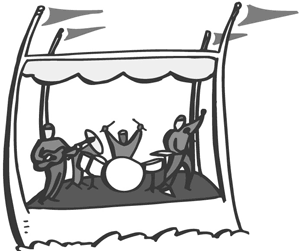 drawing of band on stage