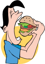 image of a man biting into a burger