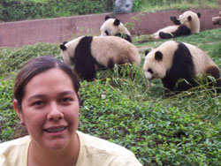 Student Government President Michelle Vargas enjoys the panda in China.