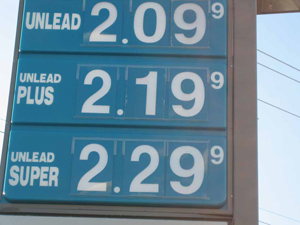 photo of gas prices: $2.09, $2.19, and $2.29