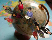 Image of students with globe