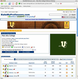 rate my professor pac web page
