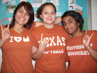 Celena (center) with friends bleeding orange.