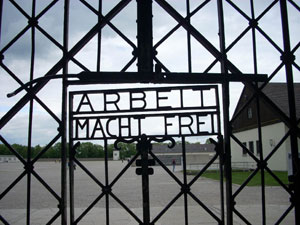 Translated, the gate reads: "Work Shall Set You Free." Photo by Karen Marcotte