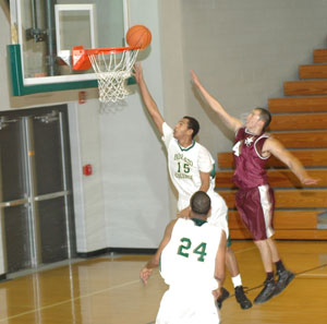 Palomino Eric Threat scores two points against Victoria College. Photo by Valentine Tristan