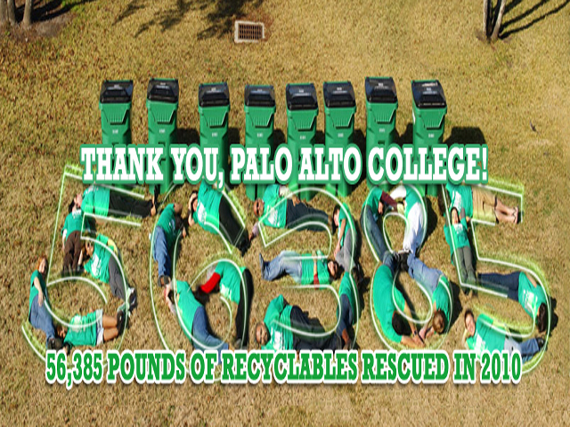 Palo Alto Green Committee forming the number 56,385 representing how much was recycled in 2010